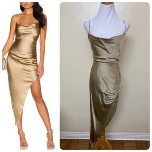 AIIFOS Martha Dress Charmeuse High Leg Slit Xtra Small XS in Sand $495